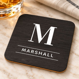 Rustikale Holzbuchstaben-Monogramm in Charcoal-Ser Getränkeuntersetzer