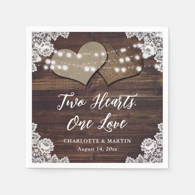 Rustikale Holzbügel und Spittenpapier Napkins Serviette (Vorderseite)