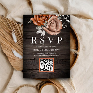 Rustikale Holzburnt Orange Rose QR Code UAWG Weddi Begleitkarte