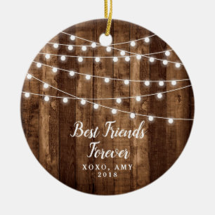 Rustikale hölzerne feenhafte Licht-beste Freunde Keramik Ornament