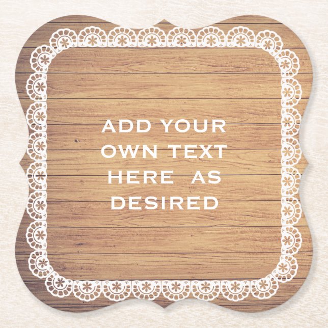 Rustikale hölzerne Spitze-Hochzeit Untersetzer (Vorderseite)