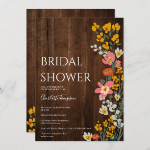 Rustikale Holzfall Retro-Blume Brautparty Einladung