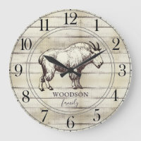 Rustikale Holzfamilie Bergziege Große Uhr