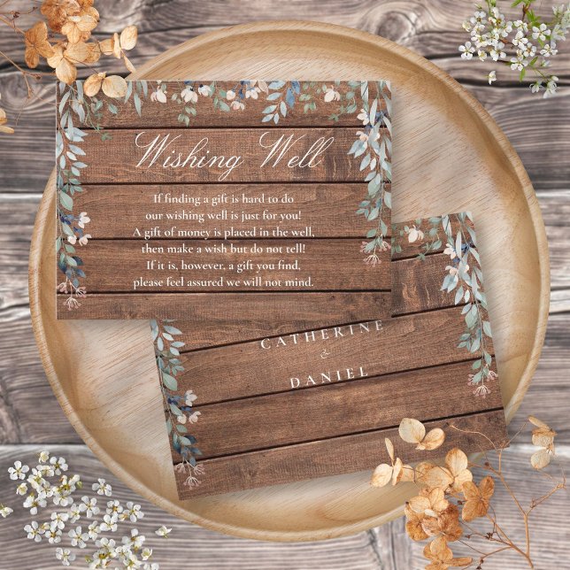 Rustikale Holzflorenkaskade, die eine gute Hochzei Begleitkarte (Rustic Wood Floral Cascade Wishing Well Wedding Enclosure Card)