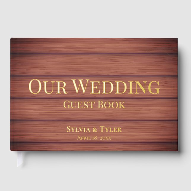 Rustikale Holzfolienhochzeit Gästebuch (Vorderseite)