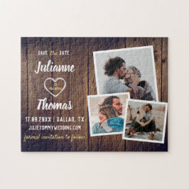 Rustikale Holzfoto-Collage Elegante Hochzeit Rette Puzzle