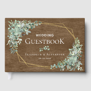 Rustikale Holzgrüne Elegant Eukalyptus Wedding Gästebuch