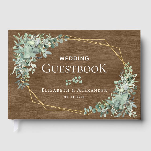 Rustikale Holzgrüne Elegant Eukalyptus Wedding Gästebuch (Vorderseite)