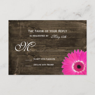 Rustikale holzheiß rosa Daisy Wedding RSVP Cards Karte