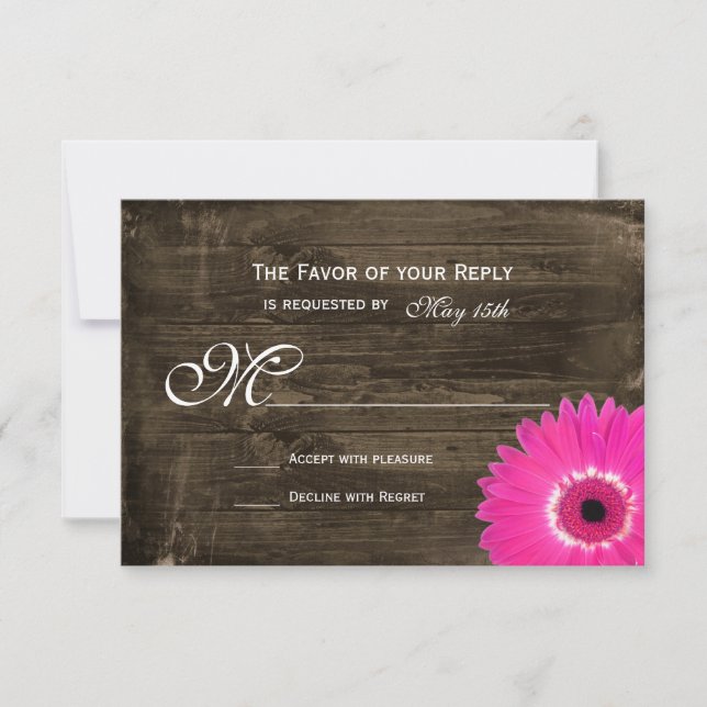 Rustikale holzheiß rosa Daisy Wedding RSVP Cards Karte (Vorderseite)