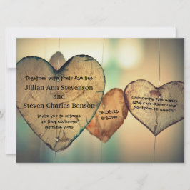 Rustikale Holzherzen - Einladung zur Hochzeit 6,5