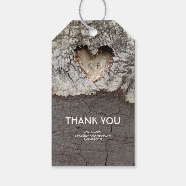 Rustikale Holzherzenhochzeit Geschenkanhänger (Vorderseite)