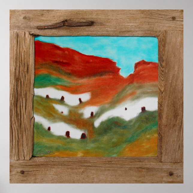 Rustikale Holzhöhle beherbergt Landschaftsposterdr Poster (Vorne)