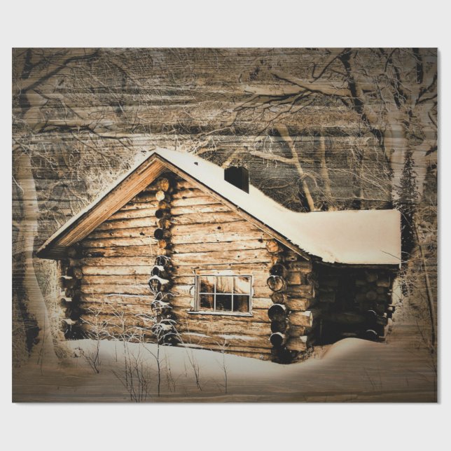Rustikale Holzhütte im Grünen Geschenkpapier (Flach)