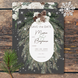 Rustikale Holzkohle Pine Winter Sparkle Wedge Save The Date