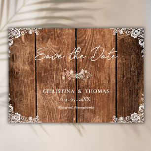 Rustikale Holzlace Country Hochzeit Save the Date