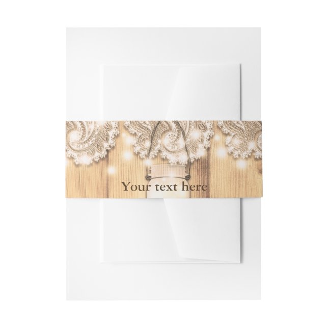 Rustikale Holzlace & Lighted Mason Jar Wedding Einladungsbanderole (Vorderseite Beispiel)