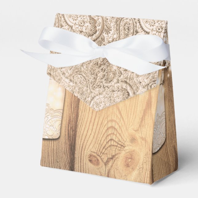 Rustikale Holzlace & Lighted Mason Jar Wedding Geschenkschachtel (Vorderseite)