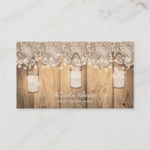 Rustikale Holzlace & Lighted Mason Jar Wedding Visitenkarte