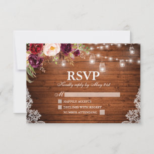 Rustikale Holzleuchten Jars Lace Floral Wedding RSVP Karte