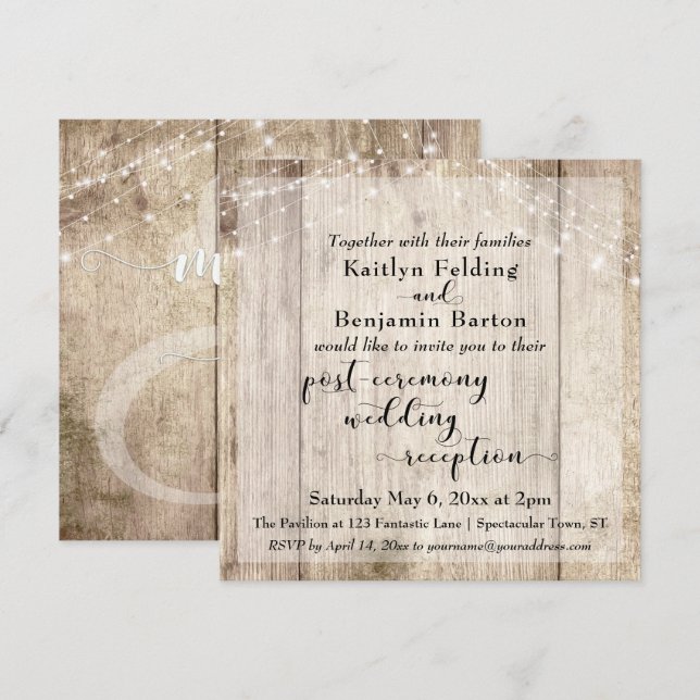 Rustikale Holzleuchten nach der Zeremonie Hochzeit Einladung (Vorne/Hinten)