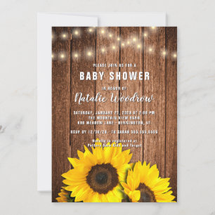 Rustikale Holzlichter Sonnenblumen-Baby-Party Einladung
