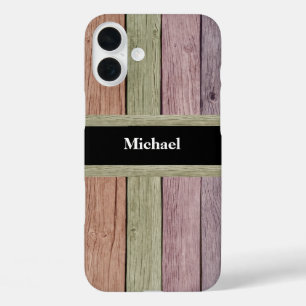 Rustikale Holzmaserung Anpassbarer Name  iPhone 16 Plus Hülle