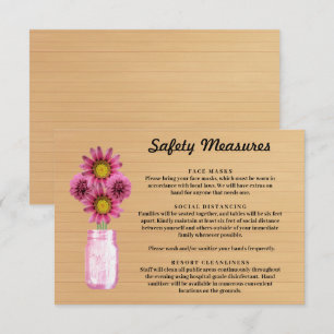 Rustikale Holzmasonjarbehälter mit rosa Blumen Sic Begleitkarte