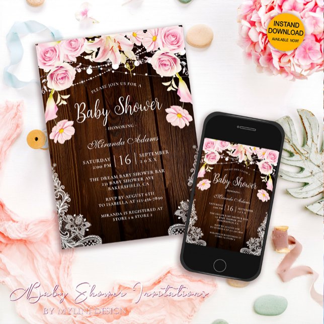 Rustikale Holzofenspange Lights Blumendusche Einladung (Von Creator hochgeladen)