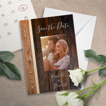 Rustikale Holzoptik Save-the-Date-Hochzeitskarte