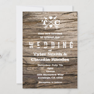 Rustikale Holzpfeile & Herz Einladung zur Hochzeit
