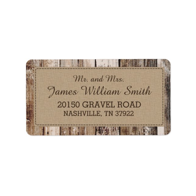 Rustikale Holzplanks Country Western Hochzeitssymb Adressaufkleber (Vorne)