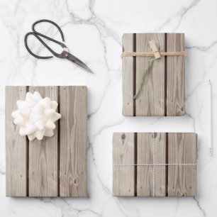 Rustikale Holzplatten Geschenkpapier Set