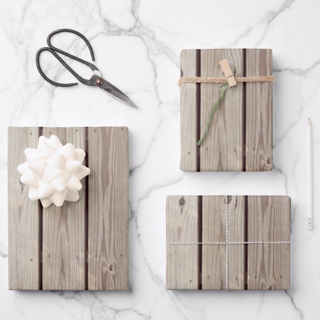 Rustikale Holzplatten Geschenkpapier Set (Vorderseite)