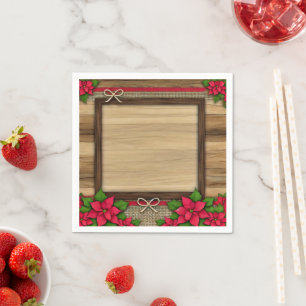 Rustikale Holzpoinsettia Blumenrahmen-Decoupage Serviette