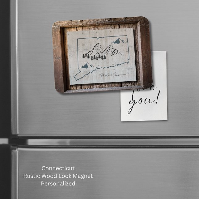 Rustikale Holzrahmen Magnet (Connecticut Rustic Wood magnet. The "wood look" makes this magnet so unique. Personalize it!)