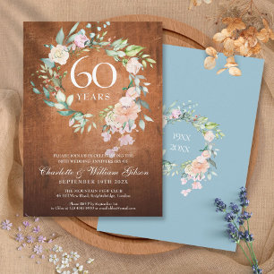 Rustikale Holzrosen-Girlande zum 60. Hochzeitstag Einladung