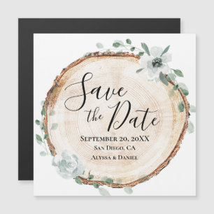 Rustikale Holzscheibe Botanische Save-the-Date-Pos Magneteinladung