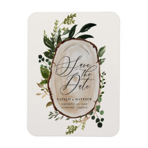 Rustikale Holzscheibe-Hochzeit Save-the-Date-Einla Magnet