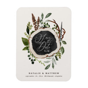 Rustikale Holzscheibe Hochzeit Save-the-Date-Karte Magnet