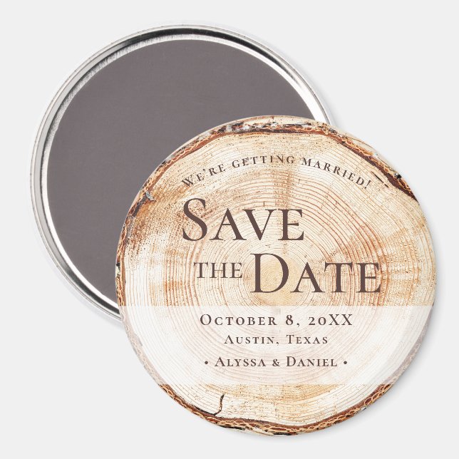 Rustikale Holzscheibe Individuelle Hochzeit Save t Magnet (Vorderseite/Rückseite)