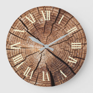 Rustikale Holzscheibe mit römischen Ziffern Große Wanduhr