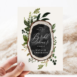 Rustikale Holzscheibe virtuelle Brautdusche Einlad Save The Date