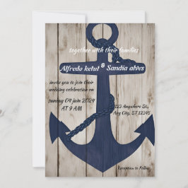 Rustikale Holzschifffahrt Navy Anchor Nautical Wed Einladung