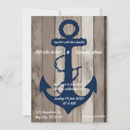 Rustikale Holzschifffahrt Navy Anchor Nautical Wed Einladung