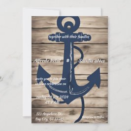 Rustikale Holzschifffahrt Navy Anchor Nautical Wed Einladung