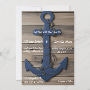 Rustikale Holzschifffahrt Navy Anchor Nautical Wed Einladung