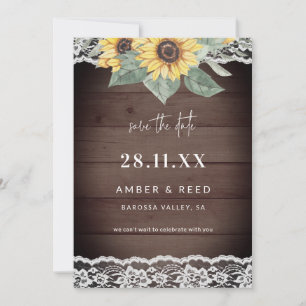 Rustikale Holzsonnenblume und -spitze Save The Date