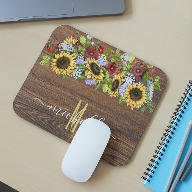 Rustikale Holzsonnenblume Wasserfarbe Personalisie Mousepad (Von Creator hochgeladen)