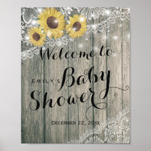 Rustikale Holzsonnenblumen, Kinderdusche Begrüßung Poster